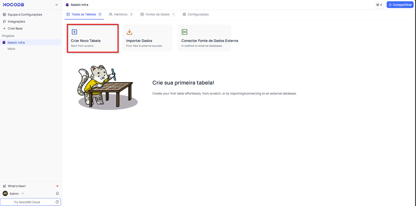 Criar nova tabela NocoDB