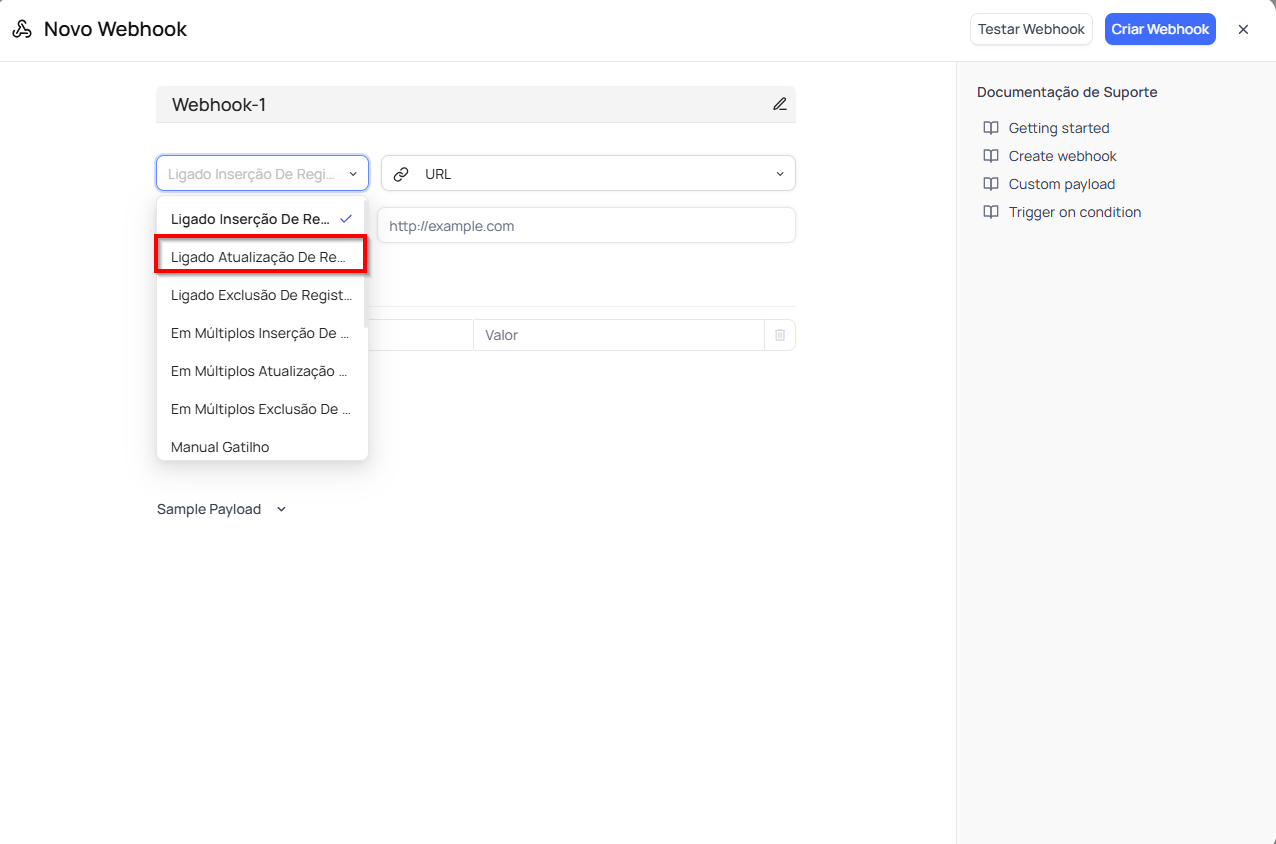 selecionar "Ligado Atualização de Registro"