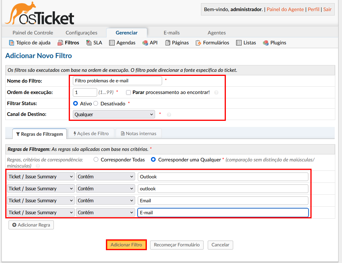 Demonstração de configurações