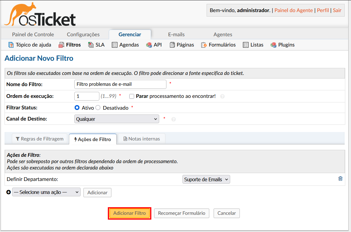 Adicionar Novo Filtro - Botão
