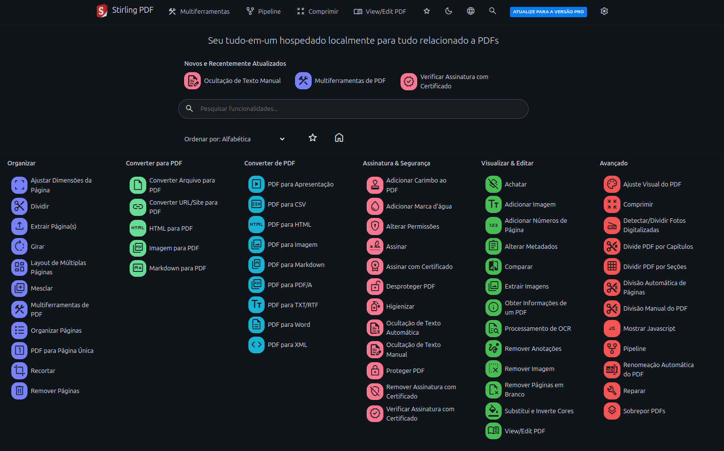 Recursos do StirlingPDF