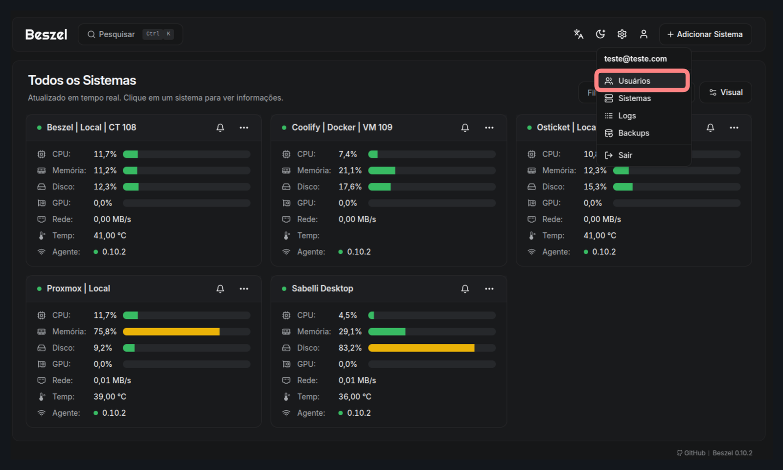 Acessar o Painel de Administração do Beszel: Usuários