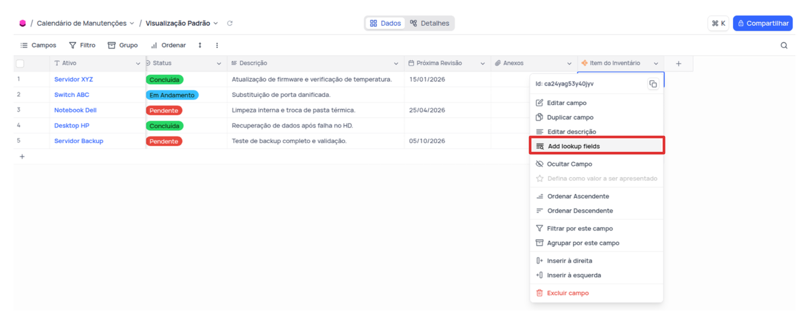 Add lookup fields  NocoDB