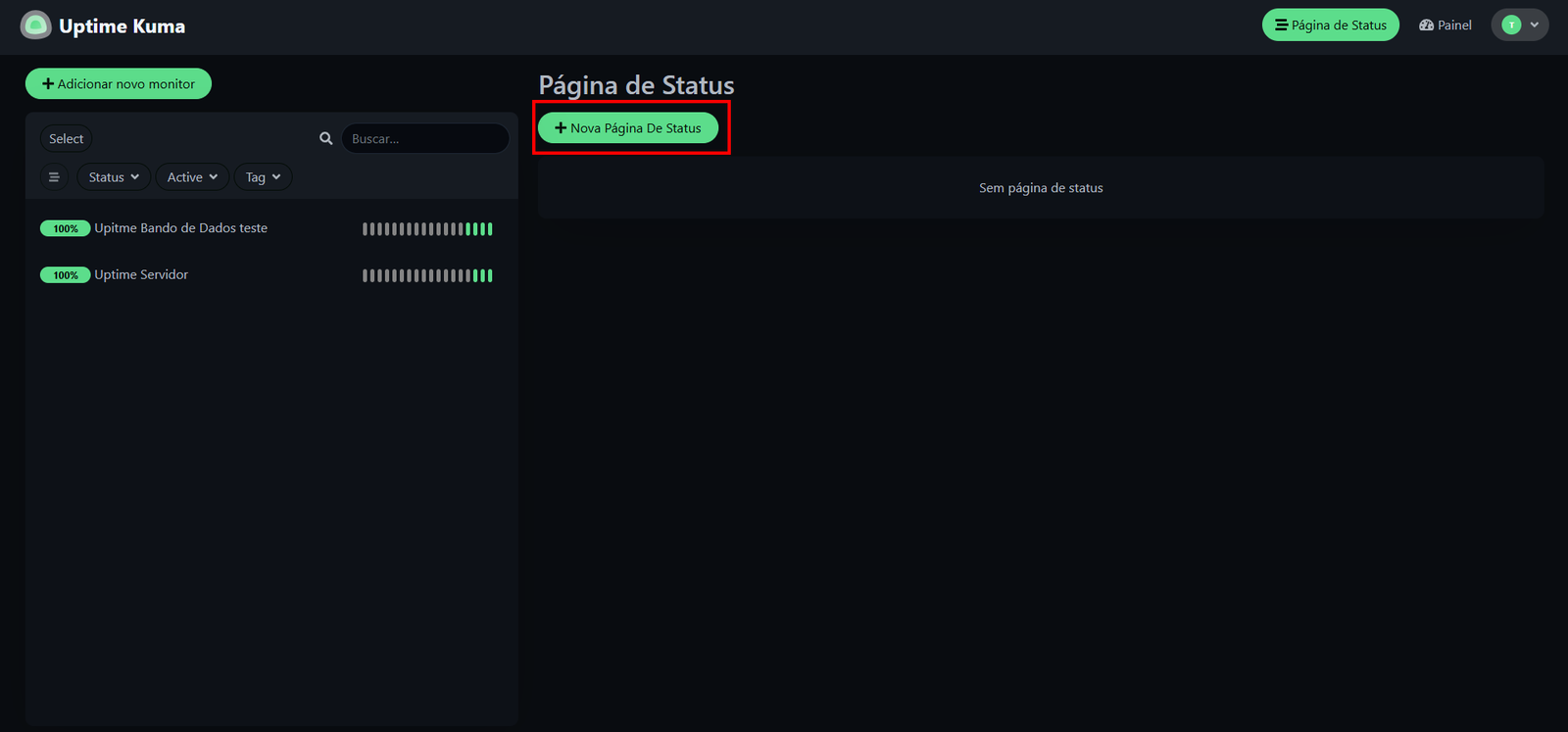 Nova Página De Status